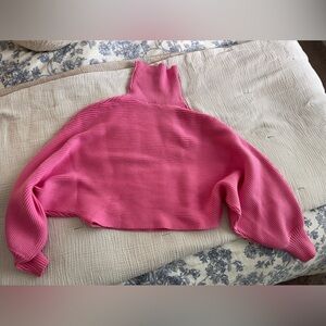 Pink ribbed turtleneck sweater - Zara